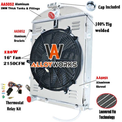 3 Row Heavy Duty Radiator Shroud RELAY Fan fits 1931  1930 Ford Model A 3.3L L4 Foto 1 de 4