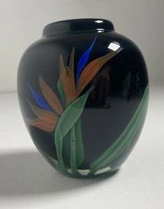 ORIENT & FLUME Cobalt Blue Bird of Paradise Art Glass Paperweight VASE -Signed - Picture 1 of 10