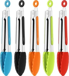 Silicone Kitchen Cooking Tongs Salad Serving BBQ Stainless Steel Handle Utensil - Picture 1 of 23