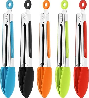Silicone Kitchen Cooking Tongs Salad Serving BBQ Stainless Steel Handle Utensil - Image 1 of 4