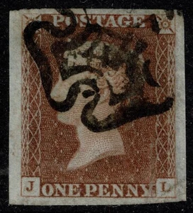 1841 1d Red Black Plate 1b JL 4m Huge Margins Recut Left Side Variety Cat£400.00 - Picture 1 of 1