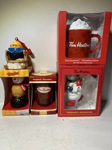 Lot Of 5 Tim Hortons Ornament 2 Cups /Timbit Snowman/Timbit Sleder/2023 Snowman - Foto 1 di 6