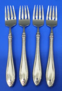 4 - Oneida SHERATON Glossy Cube Mark Stainless Flatware SALAD FORKS (well used) - Picture 1 of 7