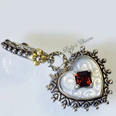 🦋 Barbara Bixby Heart MOP Red Garnet Charm Enhancer Sterling 18k Gold Pendant - Image 1 of 3