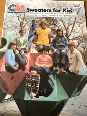 Vintage 1976 Sweaters for Kids Knit Crochet Pattern Booklet Vest Granny Square - Image 1 of 4