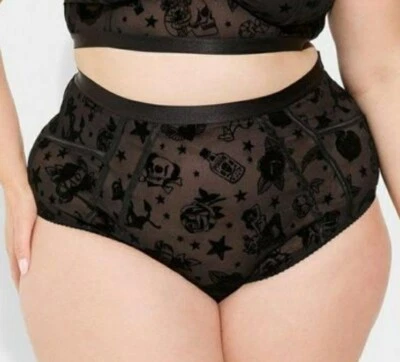 Torrid Black Flocked Tattoo Parlor High Waist Brief Panty Plus Size 4X, 26 - Image 1 of 4