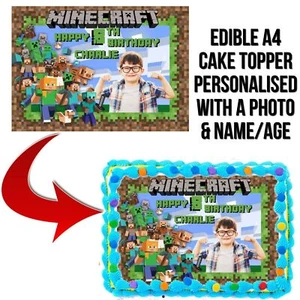 PERSONALISED PICTURE Minecraft EDIBLE A4 Icing Sheet Birthday Cake Topper - Picture 1 of 3