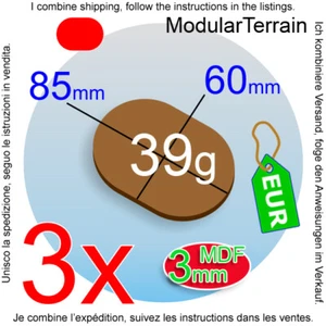 3x 3mm MDF Pill Oval Base 60x85mm 85x60mm 60mm 85mm Cavalry Bike War Hammer 40k - Imagen 1 de 7