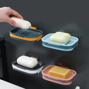 Soap Dish with Drain Wall Mount Adhesive Soap Holder for Bathroom Shower - Picture 1 of 16