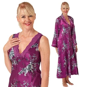 Matching Pink Floral Satin Lace Full Length Nightdress Nightie & Wrap Size 14 16 - Picture 1 of 1