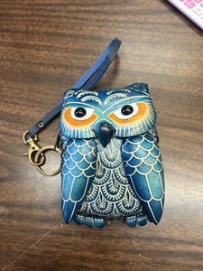 Leather OWL Coin Purse/Wristlet NEW zip Closure W/strap 4.5in X 4in - Picture 1 of 5