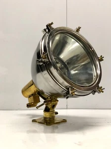 Old Antique Stainless Steel & Brass Nautical Ship Search Spot Light - Set of 10 - Picture 1 of 9
