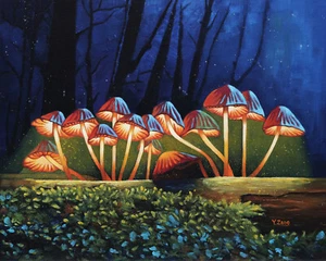 "Impresión artística Giclee de pintura al óleo setas brillantes, 8"×10", 16""×20" - Imagen 1 de 4