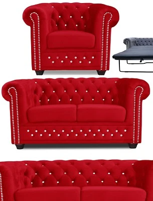 CHESTERFIELD SET Rot Stoff 3 2 Sitzer Sofa SESSEL BETT Büromöbel Garnitur FARBEN