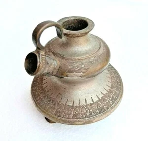 1920s Old Vintage Antique Brass Silver Plated Fine Engraved Beautiful Hukkah Pot - Picture 1 of 10
