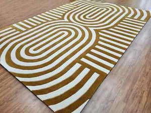 Hand Tufted Striped Wool Rug Living Room Bedroom Area Rug Indian Woolen Rug - Picture 1 of 7
