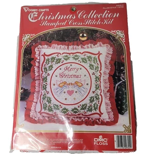 Merry Christmas Pillow Cover Stamped Cross-Stitch Kit By Vogart Crafts - Picture 1 of 2