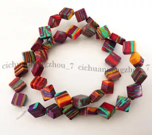 8x8mm Colorful Striped Turquoise Square Cube Gemstone Loose Beads 15'' Strand - Picture 1 of 12