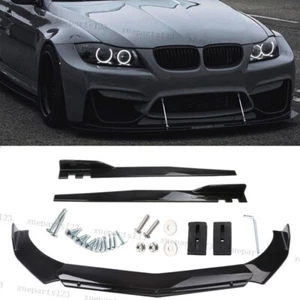 Gloss Black For BMW 328i Front Bumper Lip Spoiler Splitter + Side Skirt - Picture 1 of 10