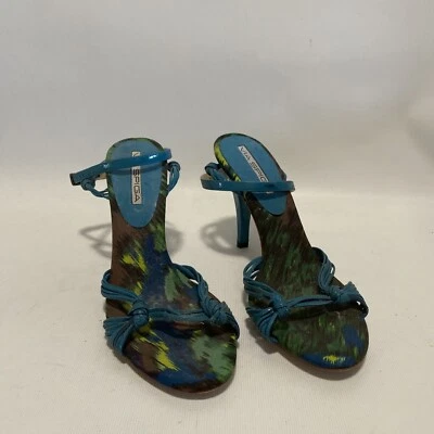 Via Spiga Patent Leather Strappy Sandal Heel Turquoise Size 7.5 - Image 1 of 4