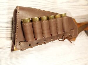 Brown Butt Stock Cover Shotgun Shell Holder Cheek Rest Padded Real Leather Suede