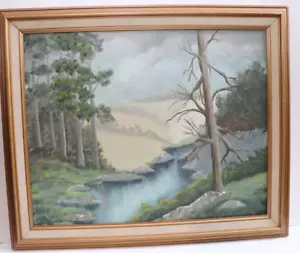 Vintage Ölgemälde Landschaft Wald See signiert vom Künstler Landhaus - Bild 1 von 5