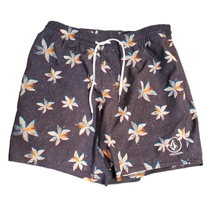 Volcom Mens Size M Manic Swim Trunks Drawstring Waist Pockets Gray Tropical - Picture 1 of 9