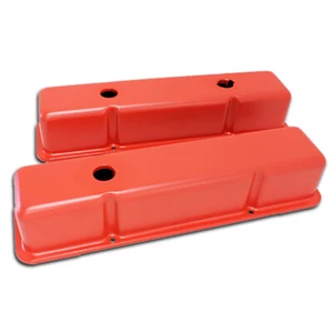 For 58-86 Chevy Small Block 283 305 327 350 400 Orange Tall Smooth Valve Covers - Picture 1 of 1