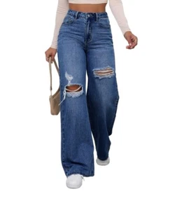 Women's High Waist Ripped Wide Leg Jeans Pants, Women's Bottoms TrendiChique - Picture 1 of 5