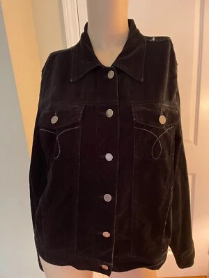 Chaqueta de mezclilla Calvin Klein negra suave pana bolsillos para mujer talla grande Foto 1 de 4