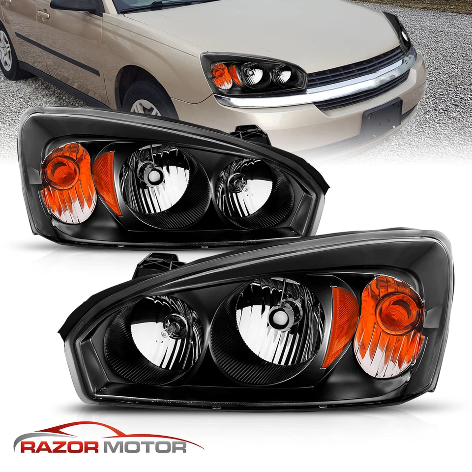 2004 2005 2006 2007 Fit Chevy Malibu Euro Style Black Headlights Head Lamp+CDRL - Image 1 of 4