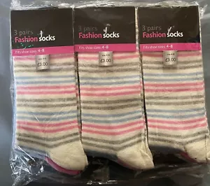 18 Paar Designer-Socken Damen Frauen Streifen-Design Baumwollmischung Größe 4-7 - Bild 1 von 1