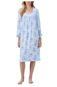 Eileen West Stretch Modal Nightgown Size L Floral Waltz Long Sleeve Dress Blue - Picture 1 of 18