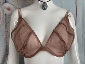 VICTORIA'S SECRET VERY SEXY LOW CUT DEMI BLING RHINESTONE BRA SZ 40DDD BEIGE NWT - Picture 1 of 12