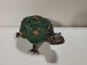 Beadworx grün braun blauäugig Schildkröte Perlendraht Silberfuß Tier Skulptur  - Bild 1 von 6