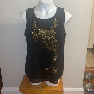 Soft Surroundings Damen ärmellose Tunika. Schwarz mit goldenen Pailletten. Größe M - Bild 1 von 10