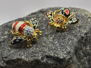 Lot of 2 Joan Rivers Signed Enamel & Rhinestone Bumble Bee Brooch 1" - Imagen 1 de 9
