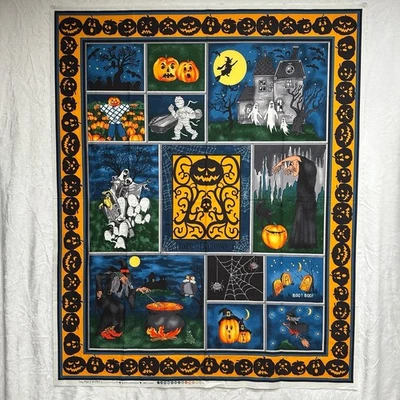Halloween Fabric Panel Scary Night 2 #2352 Laurie Godin Jack-o-Lantern Spooky - Image 1 of 4