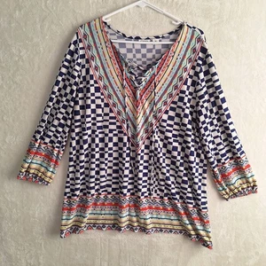 Cato Top Women's Size XL Blouse Multicolor Blue Stretch Tunic Work Dressy Boho - Picture 1 of 10