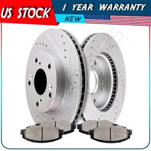 Front Brake Rotors Ceramic Pads Drilled Slotted Kit For HF Sedan DX EX EX-L LX - Picture 1 of 11