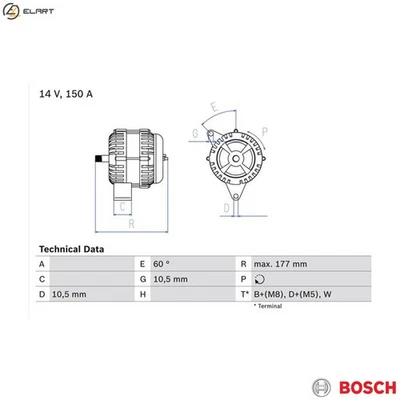 ALTERNATOR 0 986 047 210 FOR MERCEDES-BENZ OM926.939/934/921 7.2L 6cyl ATEGO 2 - Image 1 of 4