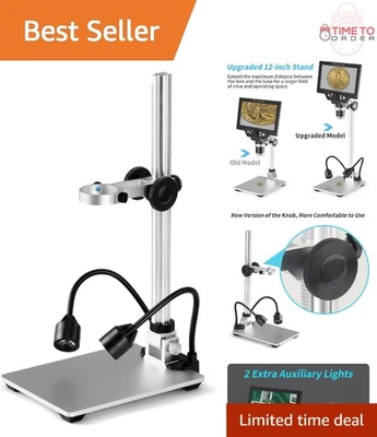 12-Inch Aluminum Microscope Stand with LED Fill Lights Adjustable Focus Portable - Image 1 of 4