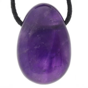 Amethyst Tropfenanhänger mit Baumwollband gebohrt | Edelstein Schmuck - Bild 1 von 7