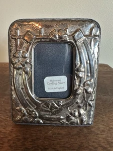 Sterling Silver Frame Floral Art W/ Horseshoe, England Made Picture Frame 3”x4” - Picture 1 of 9