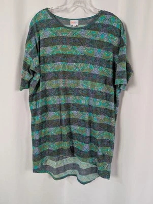 Lularoe Women's Green Horizontal Striped Multicolor Accents Irma Tunic Shirt S - Image 1 of 4