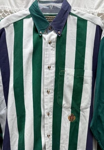 Vintage 90s Hunting Horn COLOR BLOCK Striped Button Down Shirt Mens Sz Med - Picture 1 of 10