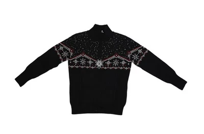 Venus Sweater Womens Small Black Quarter Zip Mock Neck Fair Isle Snowflake Knit - Image 1 of 4