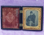Civil War Tintype 6th Plate Case Seated Young Cadet Uniform Mouth Disfigurement for sale