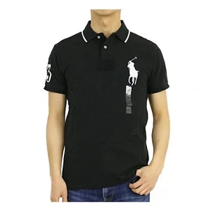Polo Ralph Lauren Big Pony Short Sleeve Custom Fit Polo Shirt - Solid Black - Picture 1 of 3