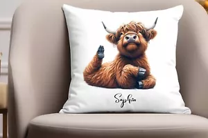 Personalised highland cow Pillowcase Cushion Pillow Case Cover Custom Gift 40x40 - Picture 1 of 1
